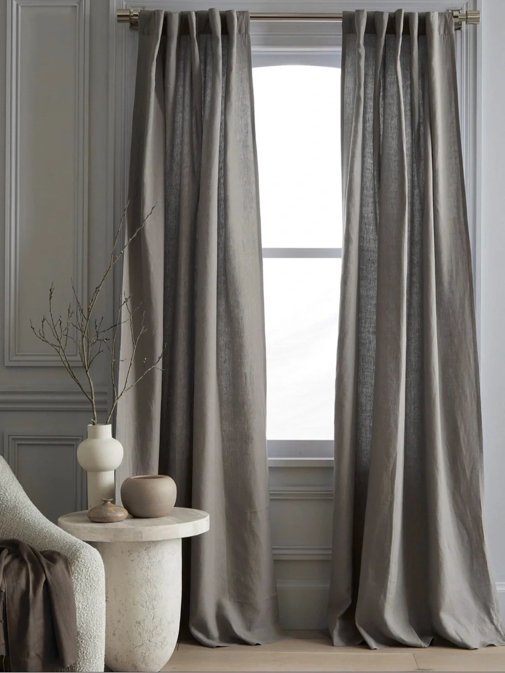 Quince European Linen Curtain Panel Set in Grey- 48x96
